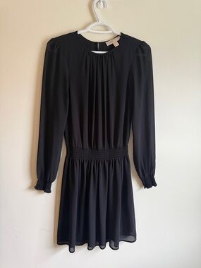MICHAEL Michael Kors Black Long-Sleeve Shirred-Waist Mini Dress